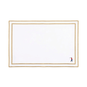 Nazaré white cotton table linen with embroidered retro sports motifs