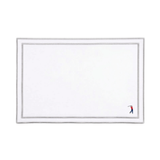 Nazaré white cotton table linen with embroidered retro sports motifs